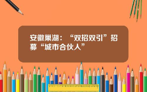 安徽巢湖：“双招双引”招募“城市合伙人”