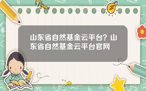 山东省自然基金云平台？山东省自然基金云平台官网