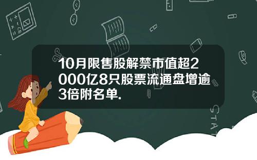 10月限售股解禁市值超2000亿8只股票流通盘增逾3倍附名单.