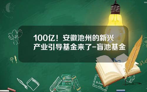 100亿！安徽池州的新兴产业引导基金来了-盲池基金