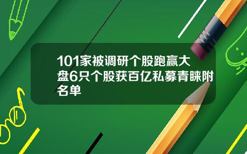 101家被调研个股跑赢大盘6只个股获百亿私募青睐附名单