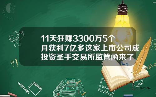 11天狂赚3300万5个月获利7亿多这家上市公司成投资圣手交易所监管函来了