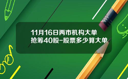 11月16日两市机构大单抢筹40股-股票多少算大单