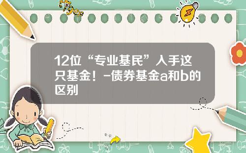 12位“专业基民”入手这只基金！-债券基金a和b的区别