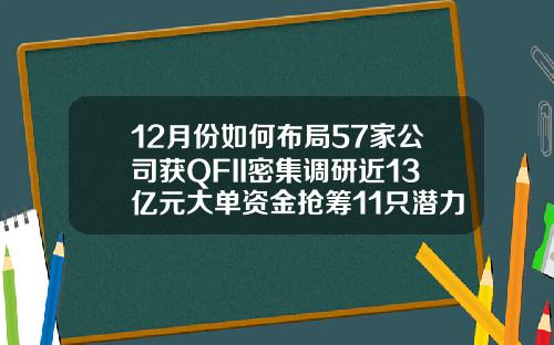 12月份如何布局57家公司获QFII密集调研近13亿元大单资金抢筹11只潜力股【最新】