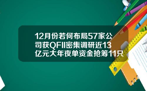 12月份若何布局57家公司获QFII密集调研近13亿元大年夜单资金抢筹11只潜力股