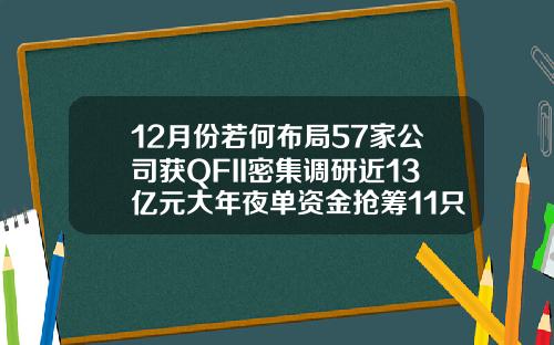 12月份若何布局57家公司获QFII密集调研近13亿元大年夜单资金抢筹11只潜力股