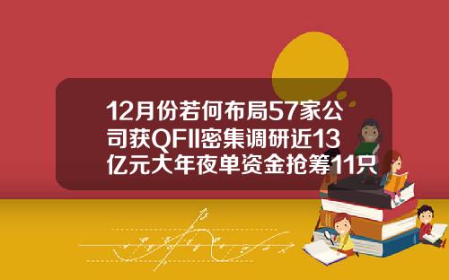 12月份若何布局57家公司获QFII密集调研近13亿元大年夜单资金抢筹11只潜力股
