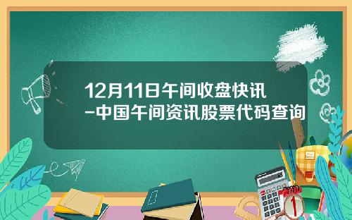 12月11日午间收盘快讯-中国午间资讯股票代码查询