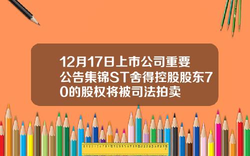 12月17日上市公司重要公告集锦ST舍得控股股东70的股权将被司法拍卖