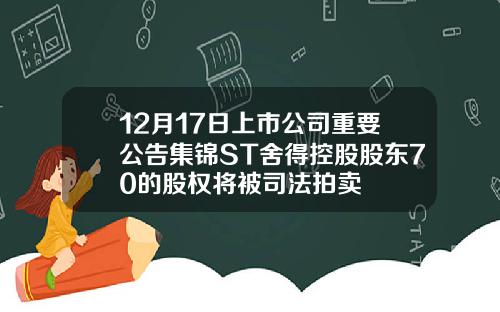 12月17日上市公司重要公告集锦ST舍得控股股东70的股权将被司法拍卖