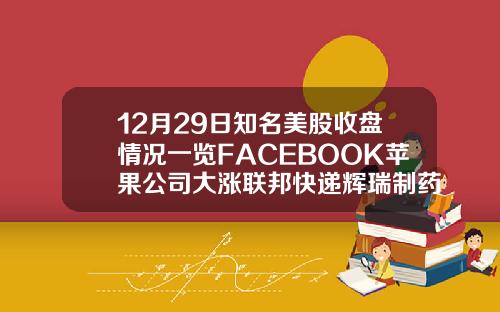 12月29日知名美股收盘情况一览FACEBOOK苹果公司大涨联邦快递辉瑞制药收跌