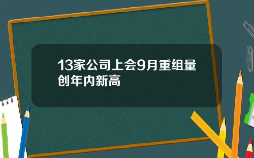 13家公司上会9月重组量创年内新高