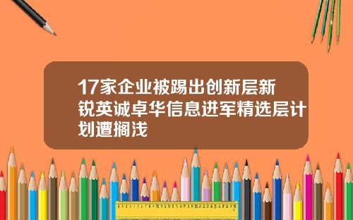17家企业被踢出创新层新锐英诚卓华信息进军精选层计划遭搁浅
