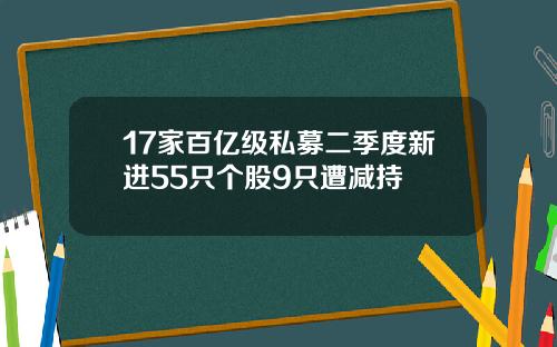 17家百亿级私募二季度新进55只个股9只遭减持