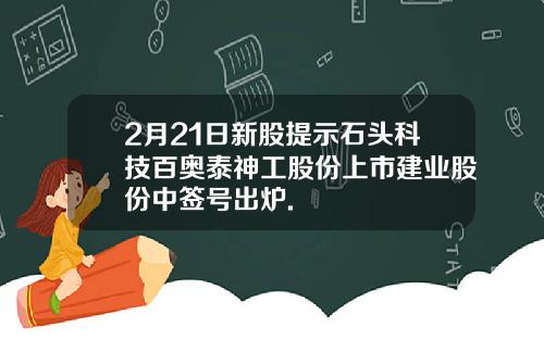 2月21日新股提示石头科技百奥泰神工股份上市建业股份中签号出炉.