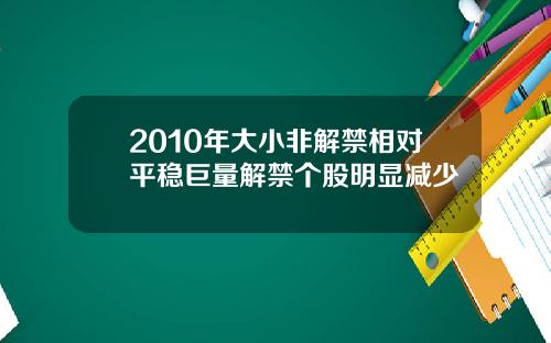 2010年大小非解禁相对平稳巨量解禁个股明显减少