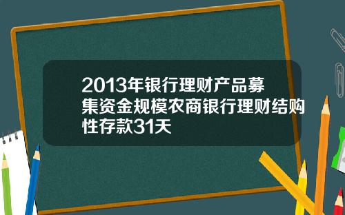 2013年银行理财产品募集资金规模农商银行理财结购性存款31天