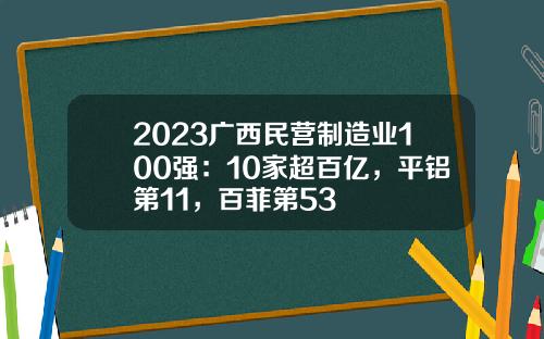 2023广西民营制造业100强：10家超百亿，平铝第11，百菲第53