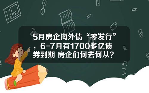 5月房企海外债“零发行”，6-7月有1700多亿债券到期 房企们何去何从？