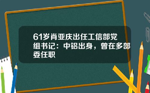 61岁肖亚庆出任工信部党组书记：中铝出身，曾在多部委任职