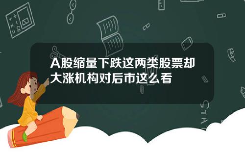 A股缩量下跌这两类股票却大涨机构对后市这么看