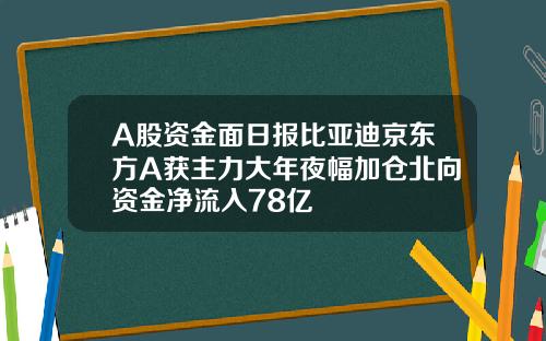A股资金面日报比亚迪京东方A获主力大年夜幅加仓北向资金净流入78亿