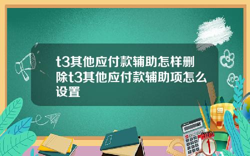 t3其他应付款辅助怎样删除t3其他应付款辅助项怎么设置