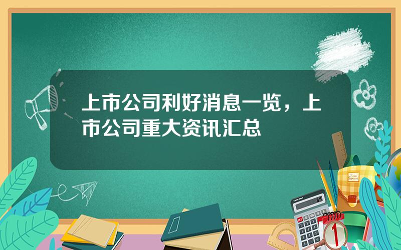 上市公司利好消息一览，上市公司重大资讯汇总