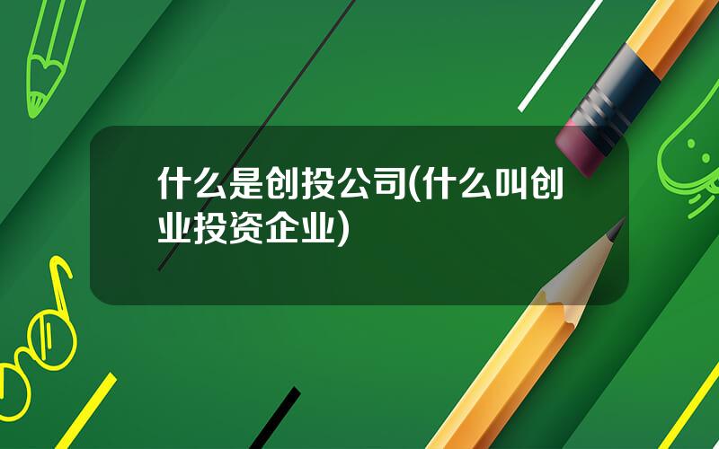 什么是创投公司(什么叫创业投资企业)