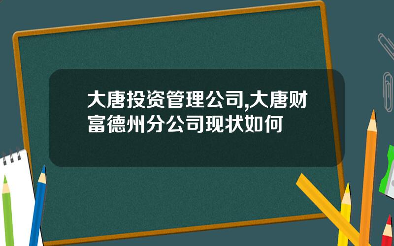 大唐投资管理公司,大唐财富德州分公司现状如何